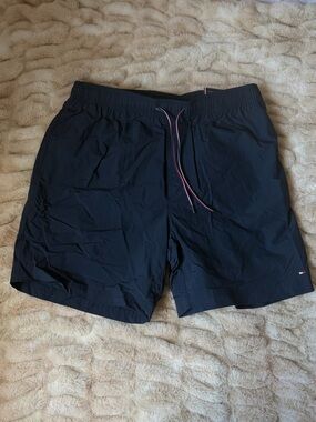 Tommy Hilfiger Men's Navy Black Swim Trunks with Contrast Drawcord